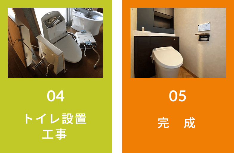 04 トイレ設置工事、05 完成